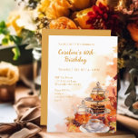 Convites Fall Tea Party Elegante 60º Aniversário<br><div class="desc">Estes convites para o 60º aniversário da festa do outono apresentam a cor d'água Folhas de outono e potes de chá. Perfeito para elegantes comemorações de outono.</div>