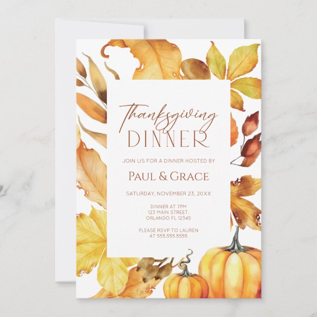Convites Fall Thanksgiving Dinner Invitation (Frente)