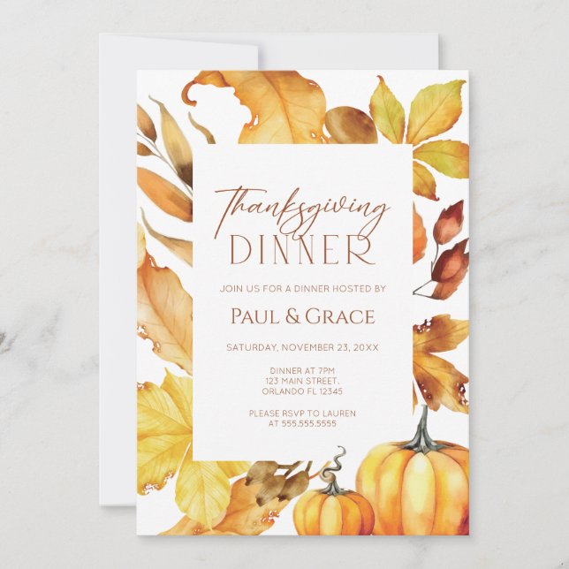 Convites Fall Thanksgiving Dinner Invitation (Frente)