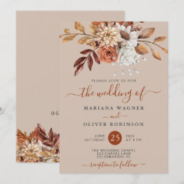 Convites Fall Watercolor Floral no Casamento Taupe