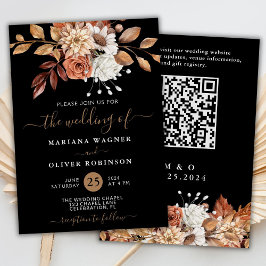 Convites Fall Watercolor Floral no Código QR Preto Casament