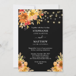 Convites Fall Watercolor Floral String Lights Casamento