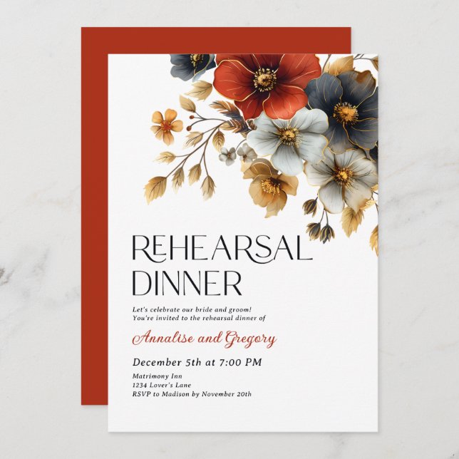 Convites Fall Watercolor Florals Janto de ensaio (Frente/Verso)