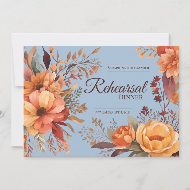 Convites Fall Watercolor - Janto de Ensaio Floral Russo (Frente)