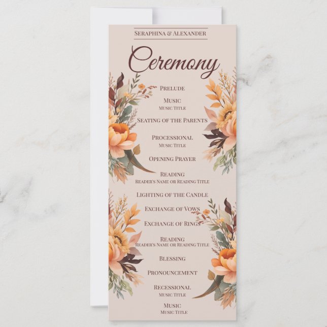 Convites Fall Watercolor Rustic Floral Wedment Program (Frente)