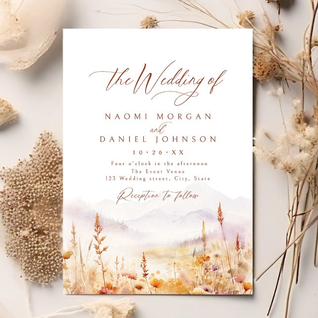 Convites Fall Watercolor Wildflower Mountain Rustic Wedding (Fall Watercolor Wildflower Mountain Rustic Wedding Invitation)