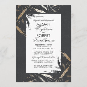 Convites Fall Wheat Gold Foil Efeito Chalkboard Casamento