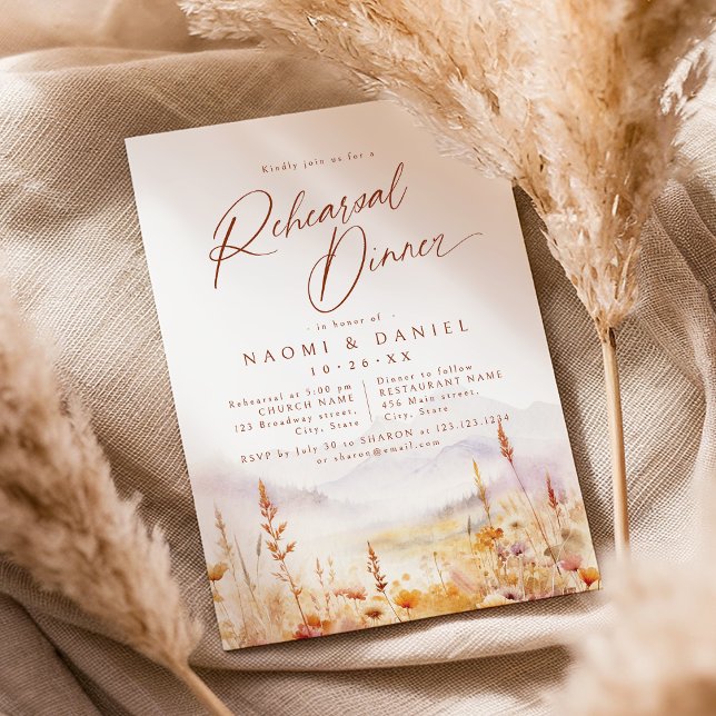 Convites Fall Wildflower Mountain Rustic Rehearsal Dinner (Fall Wildflower Mountain Rustic Rehearsal Dinner Invitation)