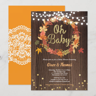 Convites Fall wreath chá de fraldas rustic wood ação de