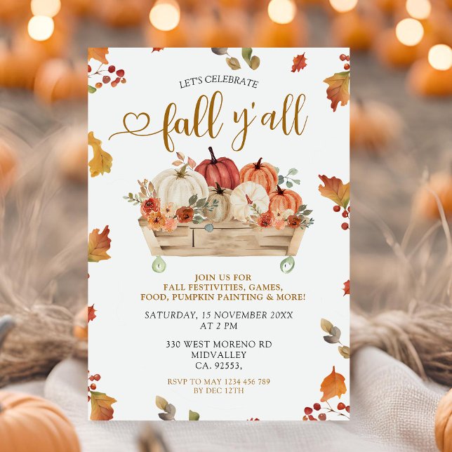 Convites Fall Y'all Party Autumn Orange Pumpkin Festival (Criador carregado)