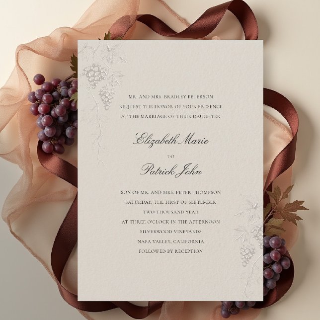 Convites Falla Vinícola Outono Clássico Moderno Trigo Casam (fall vineyard wedding invitation winery grapevine formal modern classic black tie wheat beige)