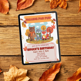 Convites Falling for Fun, Woodland Animal Birthday 