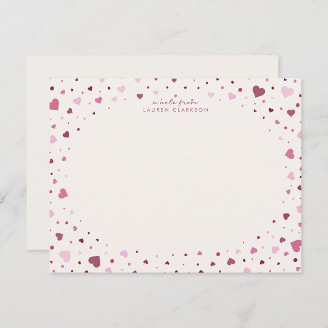 Convites Falling Hearts Stationery Note Card (Frente/Verso)
