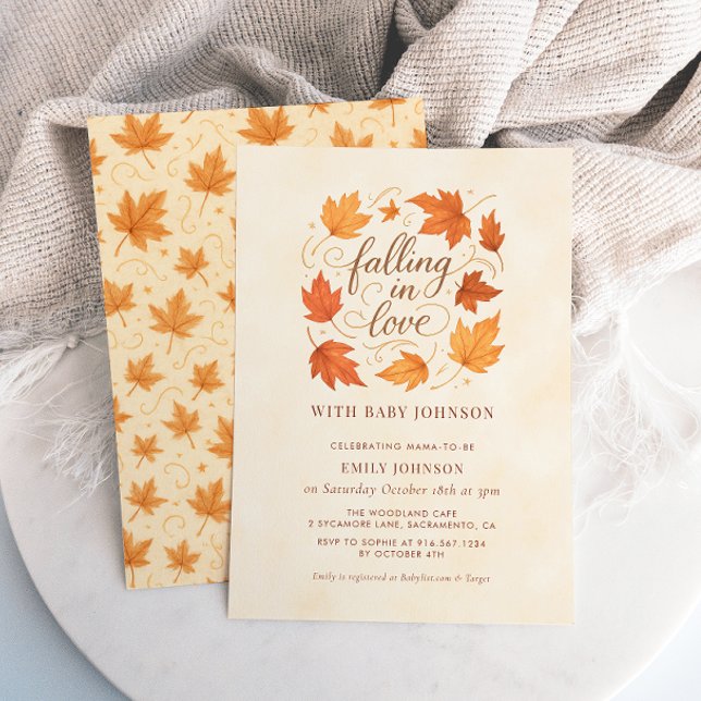 Convites Falling In Love Fall Leaves Baby Shower Invitation (Criador carregado)