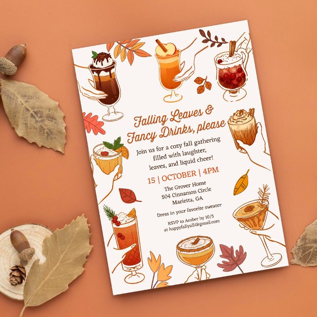 Convites Falling Leaves & Fancy Drinks Por favor, coquetel  (Criador carregado)