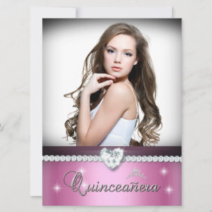 Convites Falsa Jóia de Diamante Rosa Branco Quinceanera 15