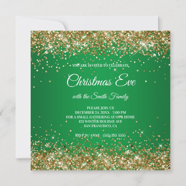 Convites Falso Brilho Dourado Glitter Natal Verde (Verso)