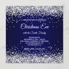Convites Falso Brilho Prateado Glitter Natal Azul Marinho