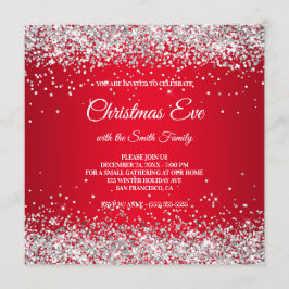 Convites Falso Brilho Prateado Glitter Natal Vermelho