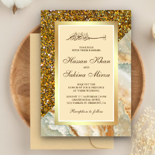 Convites Falso Glitter Dourado Mármore Marrom Casamento Muç