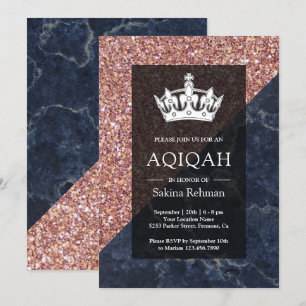 Convites Falso Glitter Dourado Rosa Mármore Azul Aqiqah