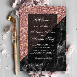 Convites Falso Glitter Dourado Rosa Mármore Preto Casamento