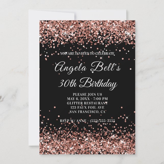 Convites Falso Glitter Rosa Dourado Brilhante Preto Anivers (Verso)