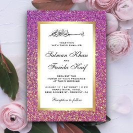 Convites Falso Glitter Roxo Folha de Ouro Casamento Islâmic