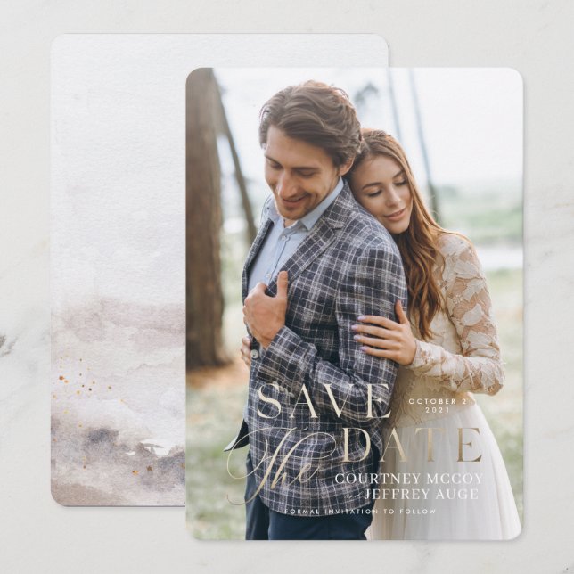 Convites Falso Save the Date de Casamento de Outono com Fol (Frente/Verso)