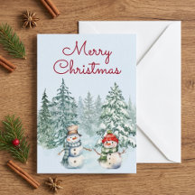 Família de Boneco de Neve em Aquarela Aconchegante