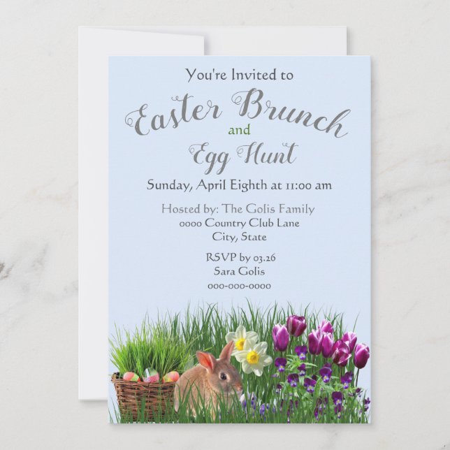 Convites Família de Cute Easter Brunch e Caça aos Ovos (Frente)