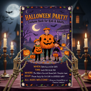 Convites Família de Fantasia Ilustrada para Festa de Hallow