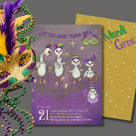Convites Família de Ganso Caprichosa Mardi Gras Roxo Amarel