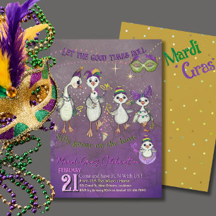 Convites Família de Ganso Caprichosa Mardi Gras Roxo Amarel