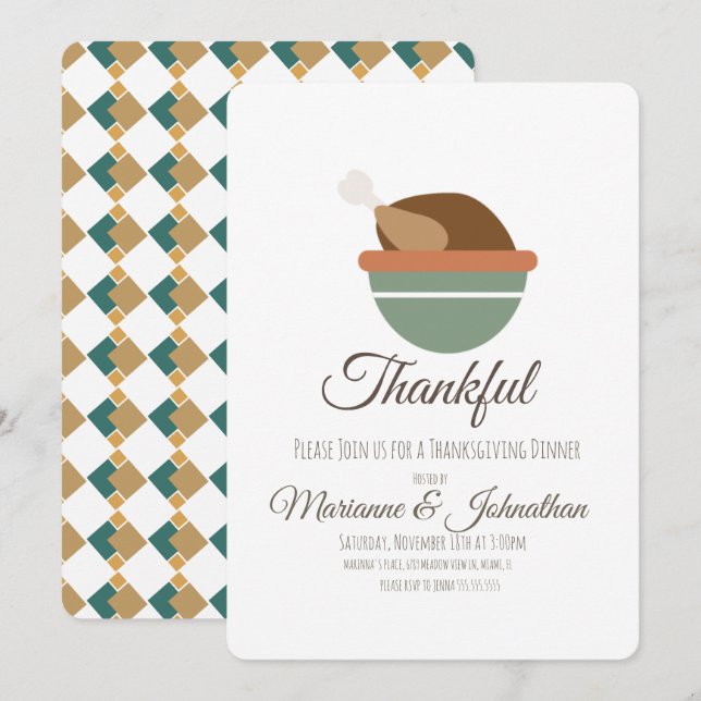 Convites Família de Jantas de Ação de Graças da Turquia Bow (Frente/Verso)