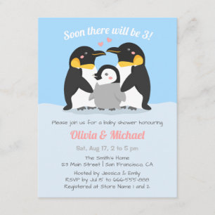 Convites Família de Pinguins de Inverno de Três Chás de Beb