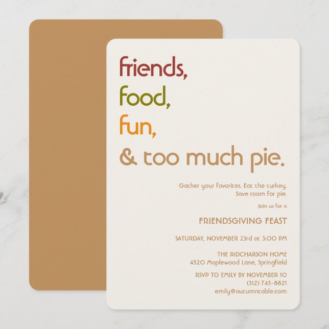 Convites Family, Friends, Turkey, Pie Modern friendsgiving (Frente/Verso)