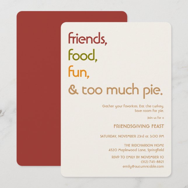 Convites Family, Friends, Turkey, Pie Modern friendsgiving (Frente/Verso)