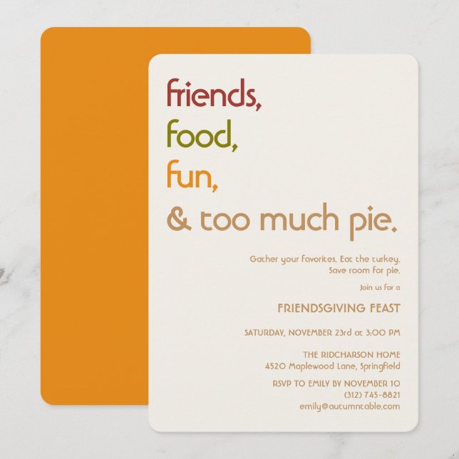 Convites Family, Friends, Turkey, Pie Modern friendsgiving (Frente/Verso)