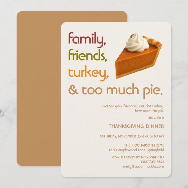Convites Family, Friends, Turkey, Pie Modern Thanksgiving (Frente/Verso)