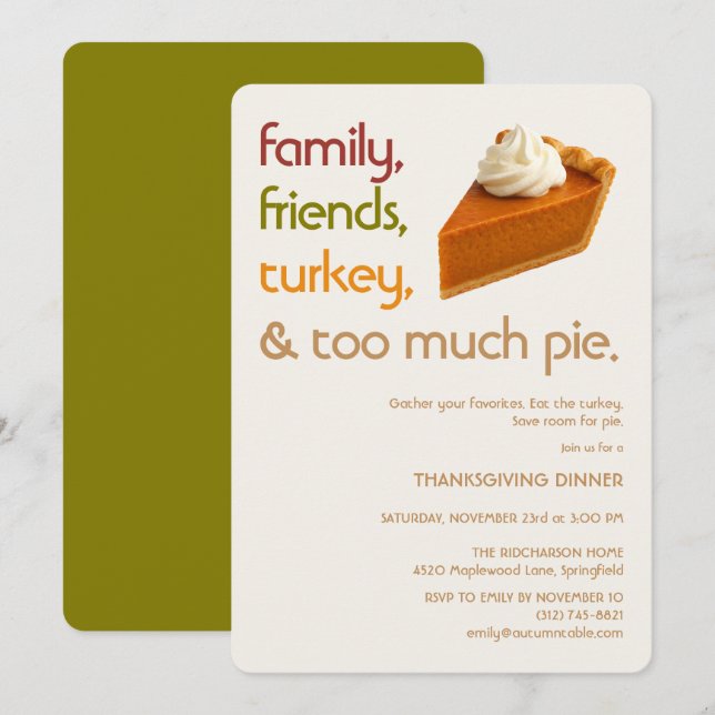 Convites Family, Friends, Turkey, Pie Modern Thanksgiving (Frente/Verso)