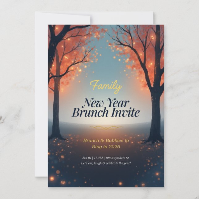 Convites Family New Year Brunch Invitation Magical Forest  (Frente)