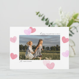 Convites Family Photo Watercolor Hearts Valentines Day Card