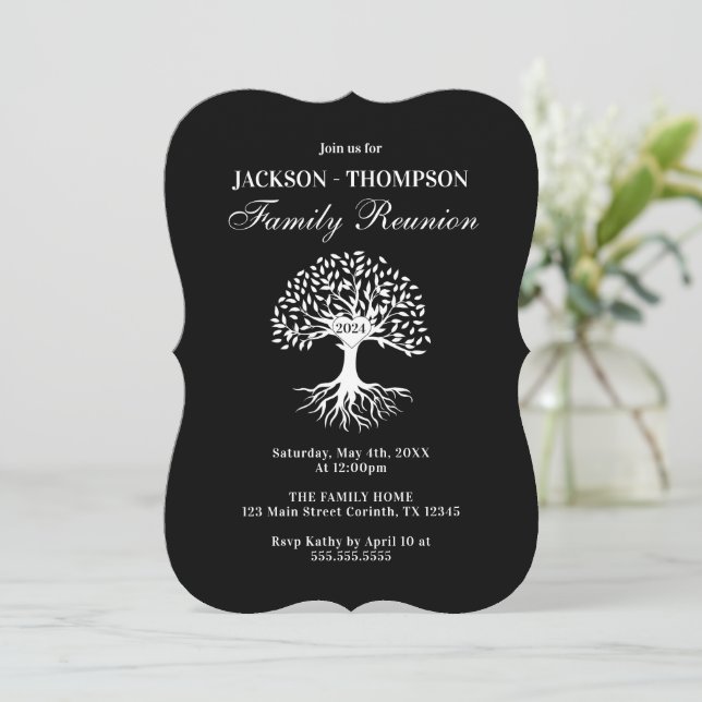 Convites Family Reunion black and white Invitation (Em pé/Frente)