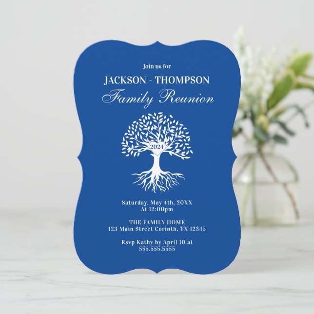 Convites Family Reunion blue and white Invitation (Em pé/Frente)