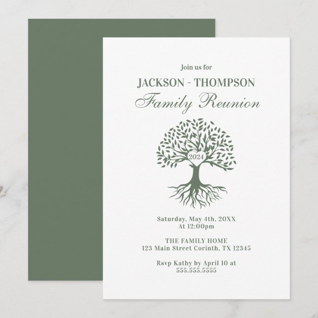 Convites Family Reunion Green and white Invitation (Frente/Verso)
