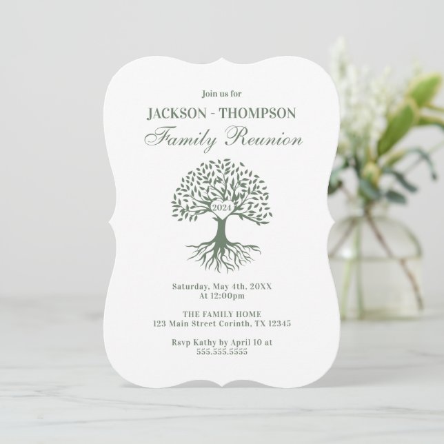 Convites Family Reunion Green and white Invitation (Em pé/Frente)