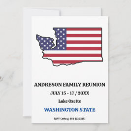 Convites FAMILY REUNION WASHINGTON STATE MAP USA Flag