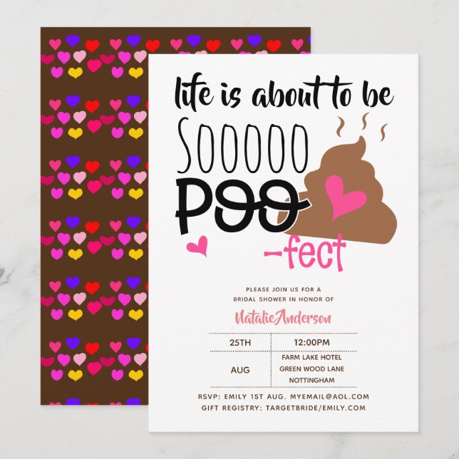 Convites Famoso POOP Emoji Life Is Poofect Love Bridal Show (Frente/Verso)