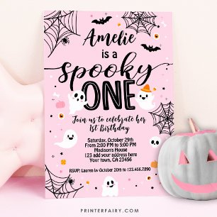 Convites Famoso uno, cumpleaños primários, Halloween rosa